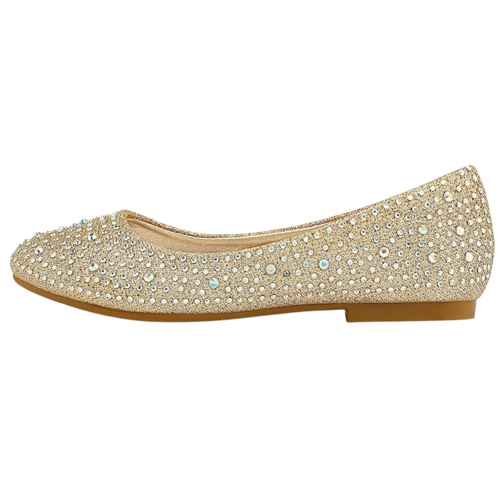 DREAM PAIRS Sparkly Gold Rhinestone Flats Women’s Shoes